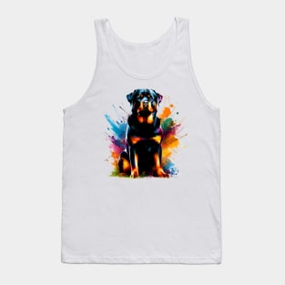 Rottweiler Captured in Vibrant Abstract Splash Art Tank Top